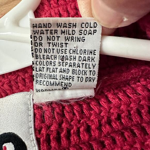TM Sport Cardigan Sweater MEDIUM Vintage Patchwork Hand Knit Grandma Holiday Red - Picture 12 of 13